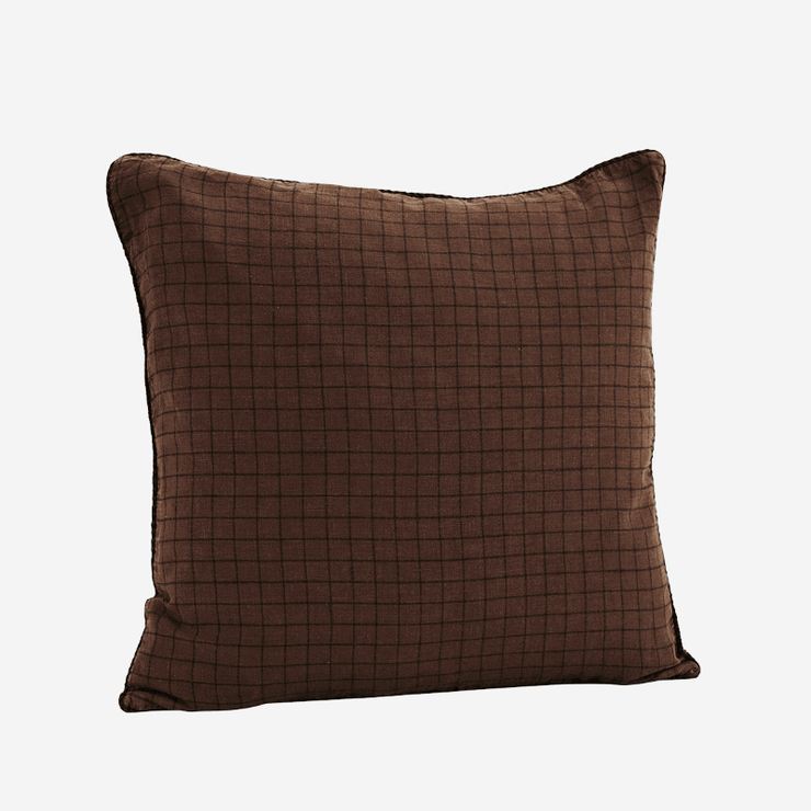 Housse de Coussin Carrée Carreaux Noisette - Madam Stoltz