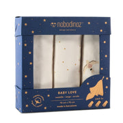 Nobodinoz - Set de 3 langes baby love haiku birds - 100% coton biologique - cadeau bébé