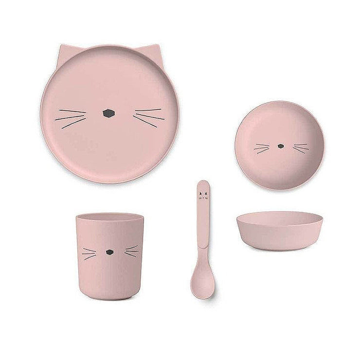 Set de vaisselle en bambou - Chat rose LIEWOOD