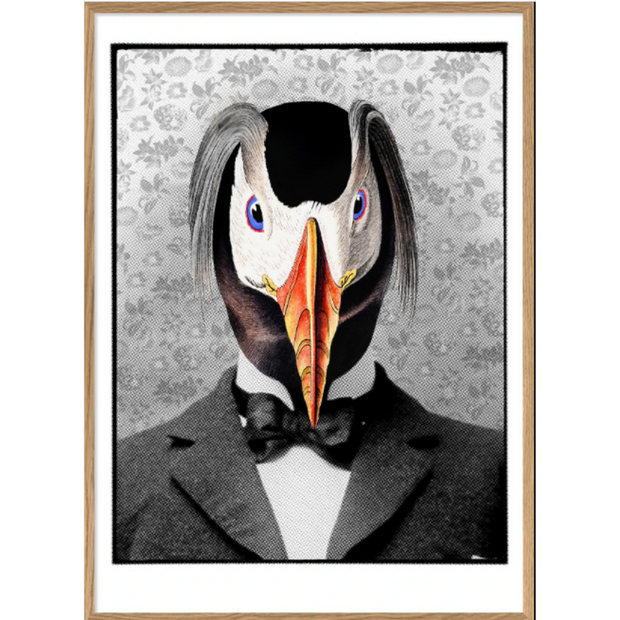 Affiche originale et décalée d'un protrait d'oiseau coloré Monsieur Peter en format 50x70