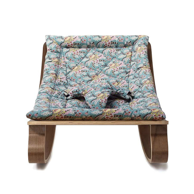Transat bébé LEVO Noyer / Coussin Blue Cream Flowers Louise Misha
