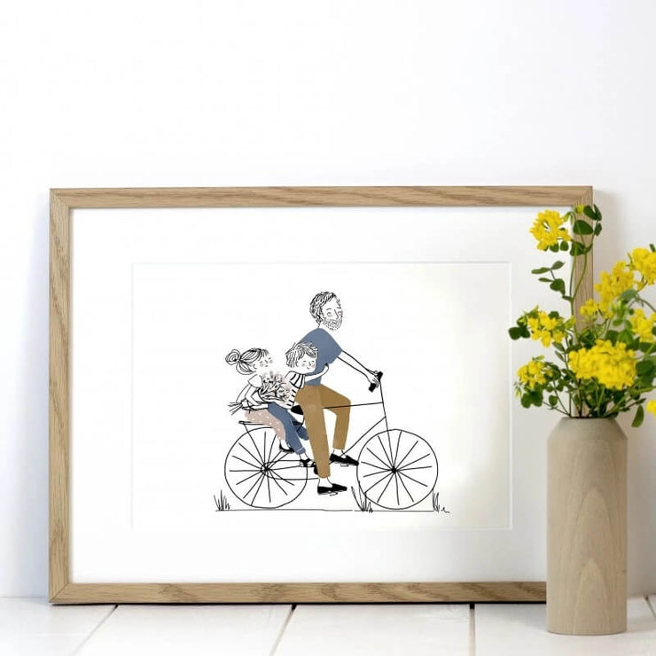 Affiche A4 Balade à Vélo Papa Fille et Garçon - My Lovely Thing