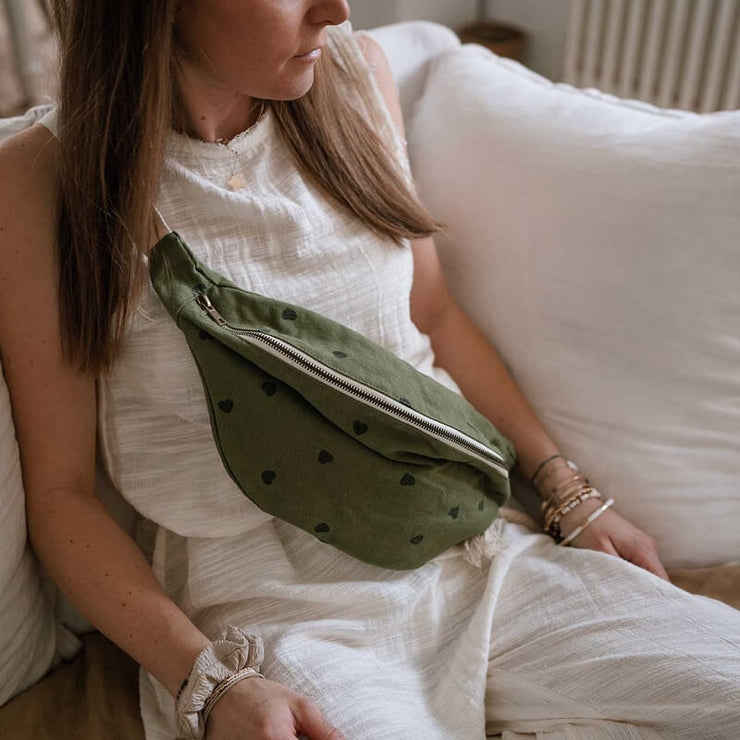 Sac Banane Motif Coeur Kaki - Rose In April
