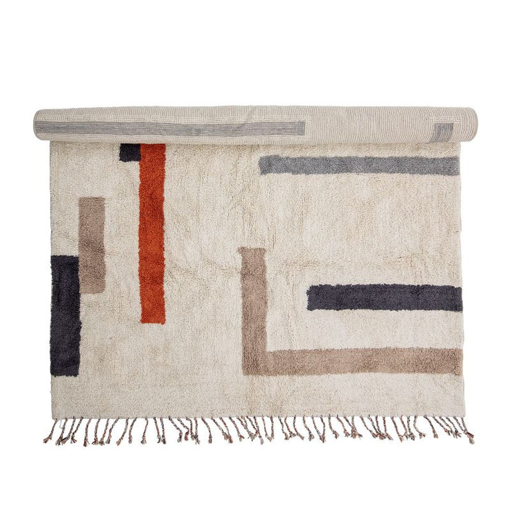 Bloomingville - ravissant tapis en coton à franges - Jue - naturel et touche de couleur