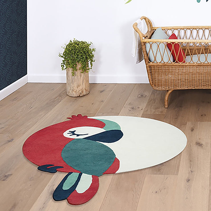 tapis enfant perroquet vert et rouge lilipinso