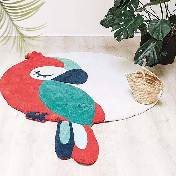 tapis perroquet vert et rouge pour enfant
