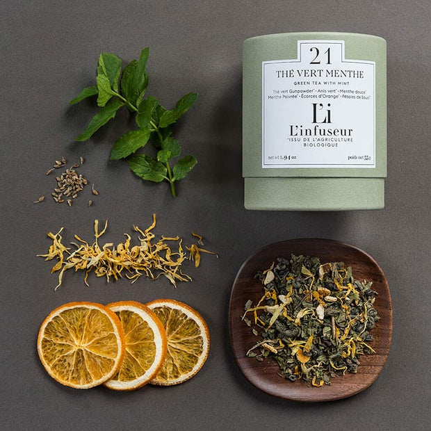 Thé vert menthe bio et ecorces d'oranges l'infuseur