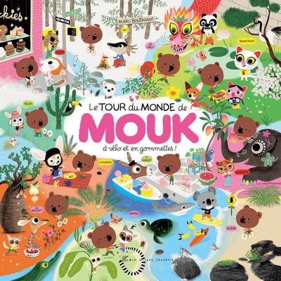 Livre enfant " Le Tour du Monde de Mouk à Vélo et en Gommettes " - Albin Michel