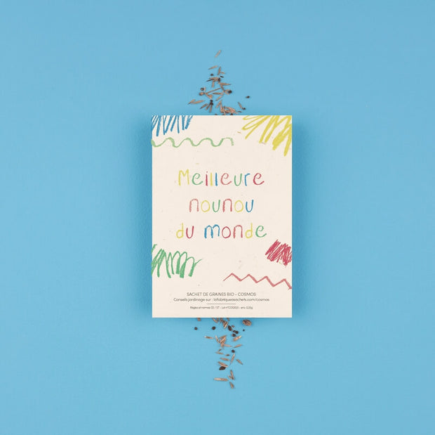 " Meilleure Nounou du Monde " Sachet de Graines de Cosmos - La Fabrique à Sachets