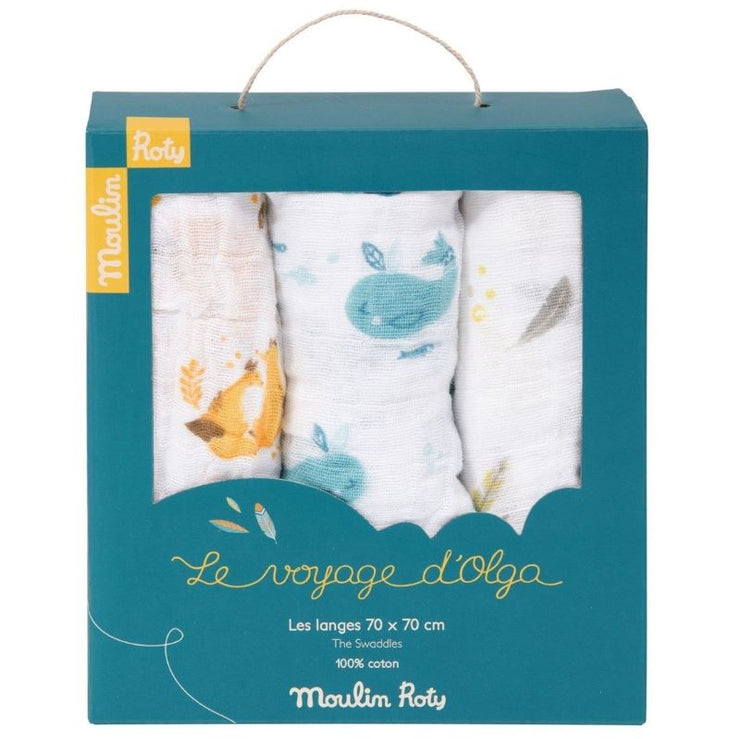 MOULIN ROTY - Set de 3 langes Le Voyage d'Olga - Idée cadeau bébé