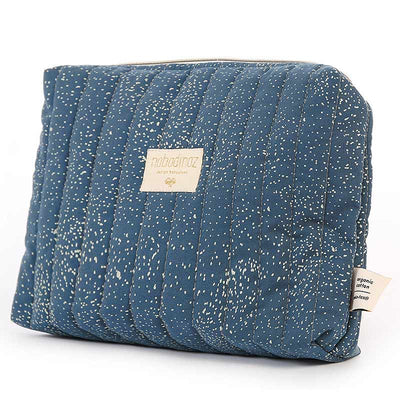 Trousse de toilette en coton bio Travel de Nobodinoz - Gold Bubble/Night Blue