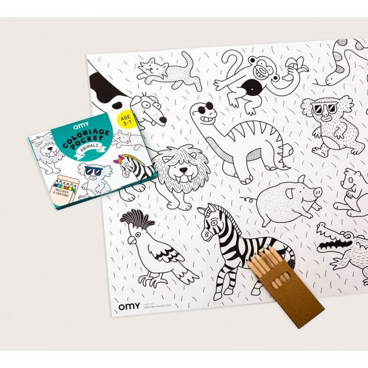 Coloriage pocket Animaux et crayons de couleur- OMY Design&Play
