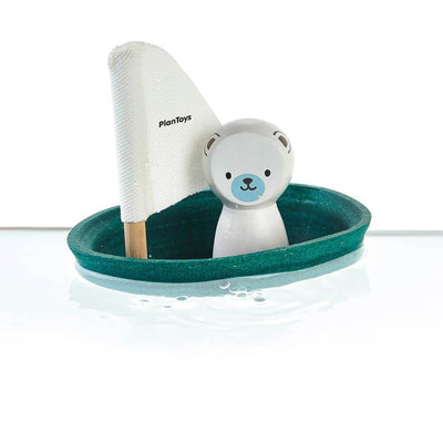 Jouet de bain bateau en bois ours polaire - Plan Toys