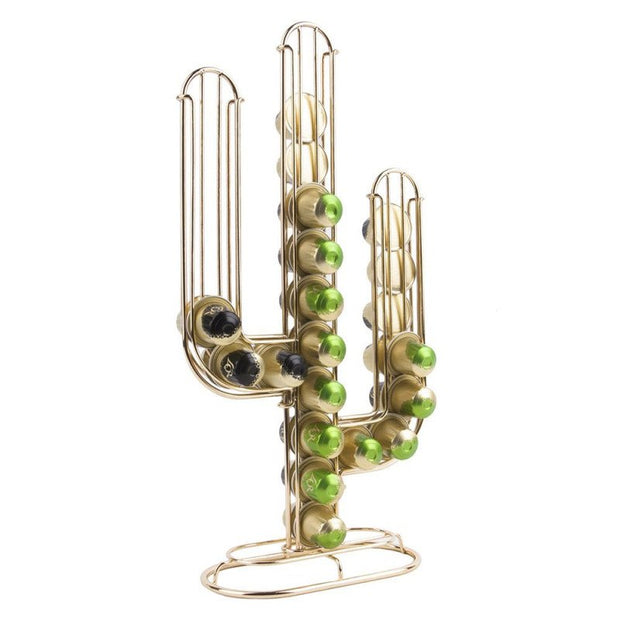 Porte-capsules Cactus en métal doré - Present Time